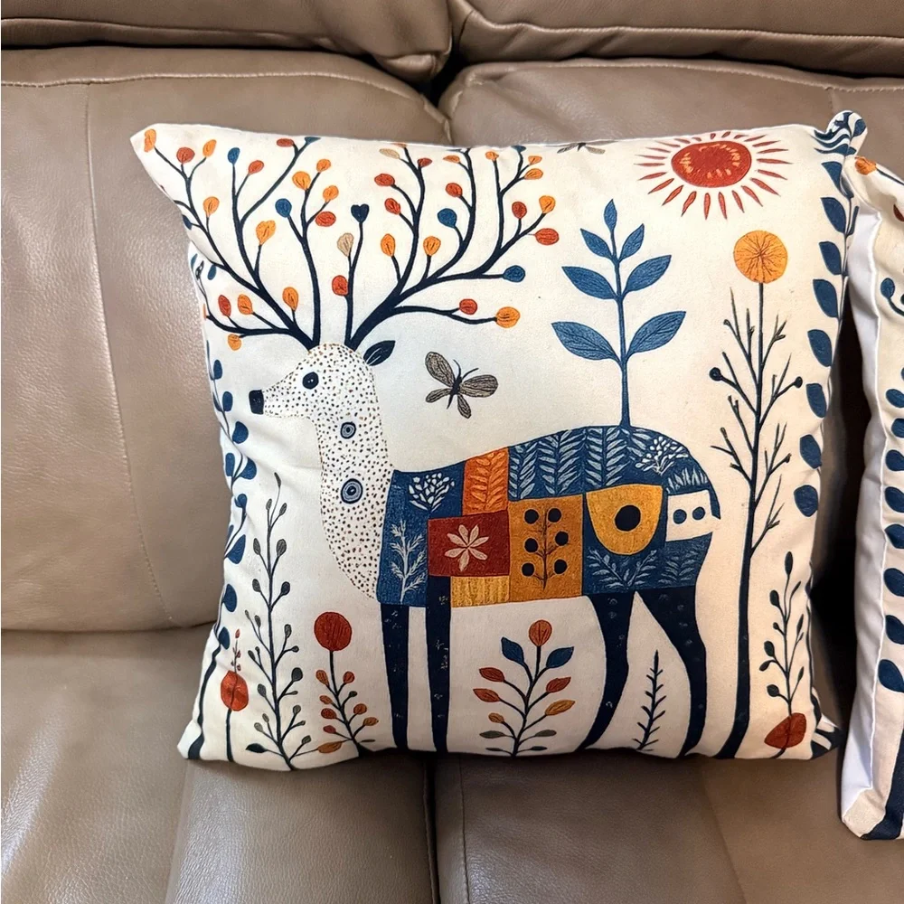 Two Nordic Deer Throw Pillows Cover, made of a high-quality linen material